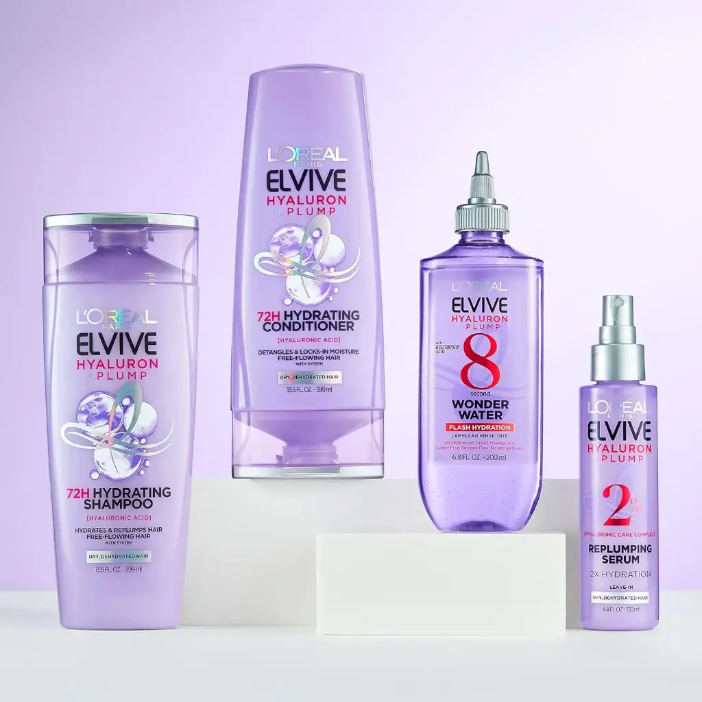 L'Oreal Paris Elvive Hyaluron Plump Flash Hydration Wonder Water Hair Rinse, 8 Second Hydrating Hair Care Treatment for Soft, Shiny Hair, 6.8 Fl Oz