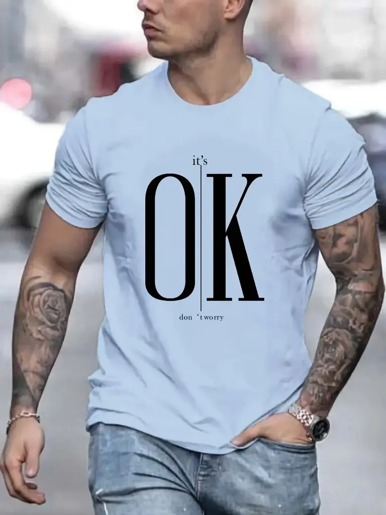 Sport a bold look with this 3D printed men's T-shirt. Featuring a loose-fit design with an 'OK' print on the front, this short-sleeve street-style tee is perfect for casual wear | US $1.58