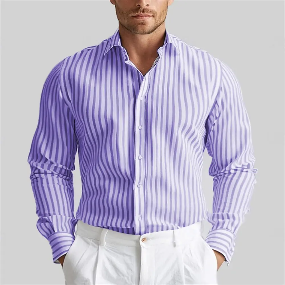 Upgrade your wardrobe with this men’s long sleeve striped shirt. Designed for comfort and style, this casual top is made from high-quality fabric. Available in extra-large sizes, it offers a perfect fit for all-day wear | US $5.53