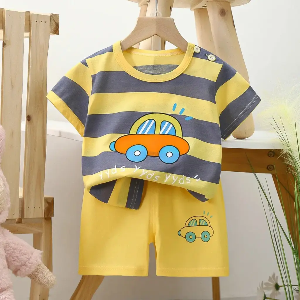 Summer Cartoon T-shirt and Shorts Set for Children. Made from soft cotton, this casual 2-piece set includes a T-shirt and pants, perfect for boys, girls, and babies. Ideal for leisure and casual wear.

| US $4.48