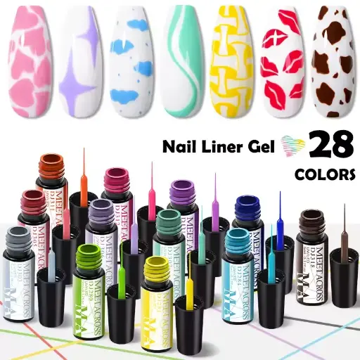 MEET ACROSS 5ml Pull Line Gel – 28 vibrant colors for intricate nail art. Perfect for creating fine lines and detailed designs.| US $0.62