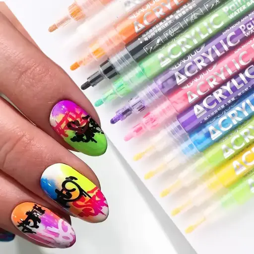 Waterproof Nail Art Graffiti Pen – Neon gel polish pen with a fine liner brush for creating abstract designs, stripes, and details. Perfect for DIY manicures or professional nail art. Long-lasting and easy to use.| US $0.60