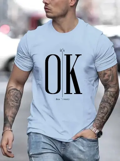 Sport a bold look with this 3D printed men's T-shirt. Featuring a loose-fit design with an 'OK' print on the front, this short-sleeve street-style tee is perfect for casual wear | US $1.58