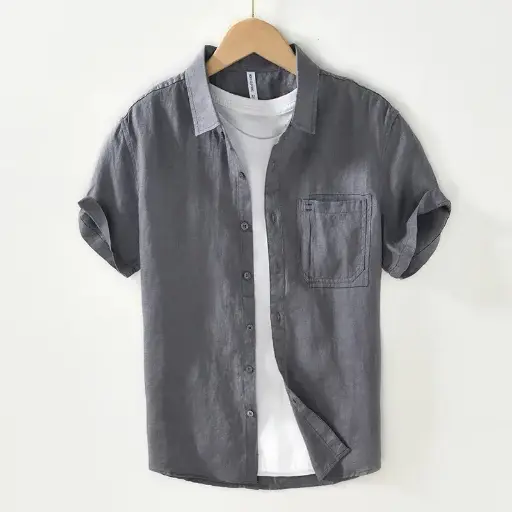 Stay cool and stylish this summer with these Casual Cargo Short Sleeve Shirts for Men. Made from pure linen, this simple, slim-fit shirt offers a lightweight and breathable option for hot weather  | US $15.85
