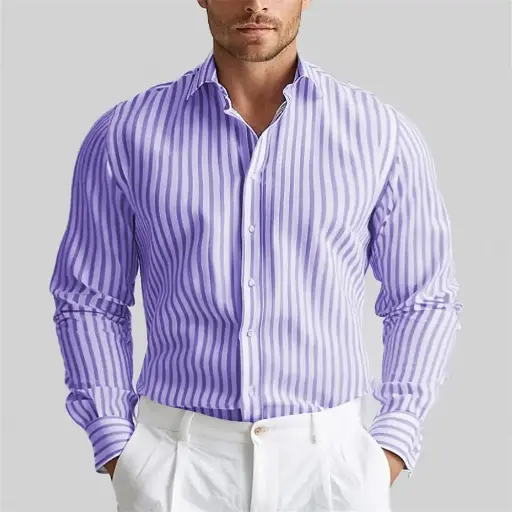 Upgrade your wardrobe with this men’s long sleeve striped shirt. Designed for comfort and style, this casual top is made from high-quality fabric. Available in extra-large sizes, it offers a perfect fit for all-day wear | US $5.53