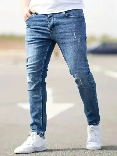 Get a bold look with these distressed men’s jeans. Featuring denim holes and a vintage wash, these skinny pencil pants offer a sleek, ankle-length sheath design. With a punk style and slim fit | US $4.84