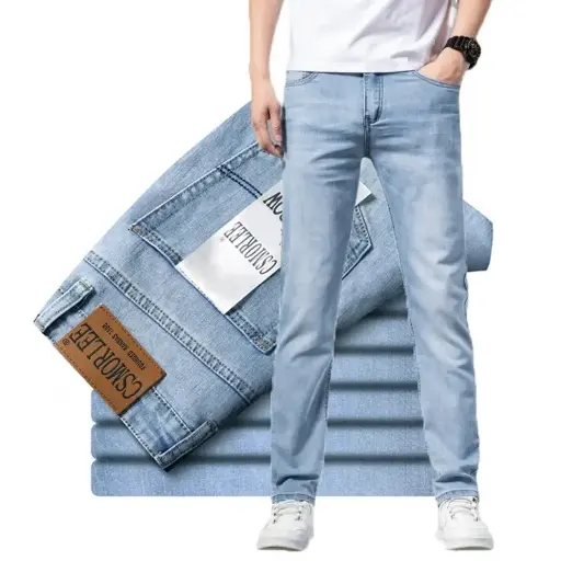 Shop the 2025 brand classic style men’s jeans. Perfect for spring and summer, these business casual light blue stretch cotton denim trousers offer comfort and style, making them an essential addition to your wardrobe | US $7.26