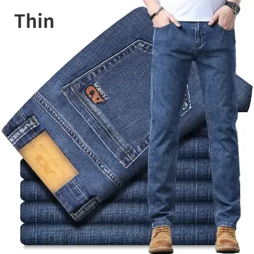 Discover the 2025 luxury classic style slim-fit jeans for men. Available in both thin and thick materials, these business stretch denim trousers offer a perfect blend of comfort, style, and versatility, ideal for any occasion | US $3.36