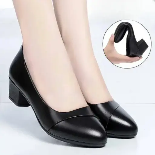 Fashionable Women's High Heels made from patent leather. These comfortable heeled shoes feature a PU leather upper and a square heel design, perfect for work or formal occasions. | US $2.98