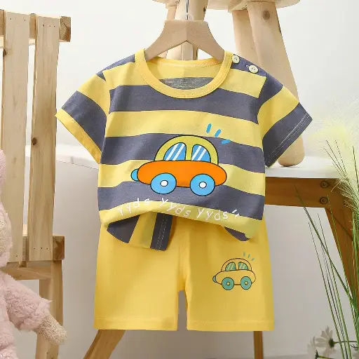 Summer Cartoon T-shirt and Shorts Set for Children. Made from soft cotton, this casual 2-piece set includes a T-shirt and pants, perfect for boys, girls, and babies. Ideal for leisure and casual wear.

| US $4.48