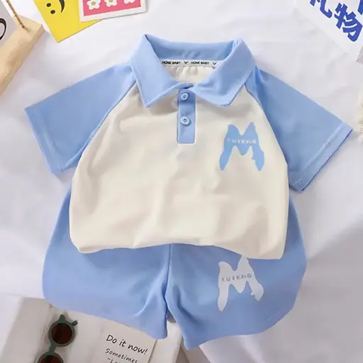 Children's Clothing Set, featuring a quick-drying polo shirt and shorts. Made from soft cotton, this 2-piece summer fashion suit is perfect for boys. The set includes a short sleeve T-shirt and comfortable shorts. | US $1.11